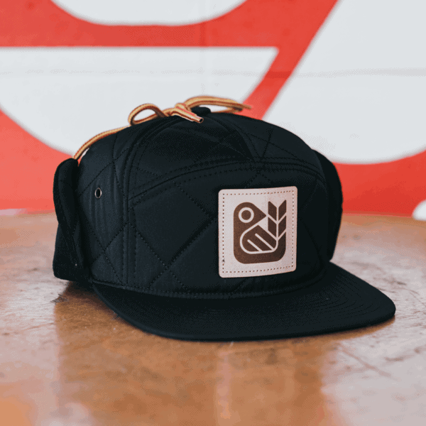 Red Bird branded Black Leather Touque Hat