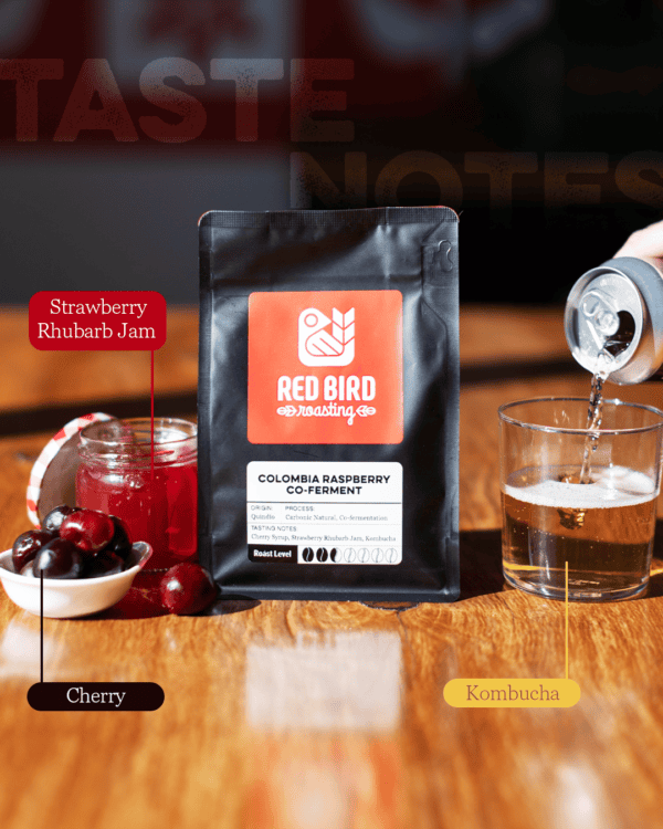 Coffee Bag and Taste Notes of Colombia Raspberry Co-Ferment